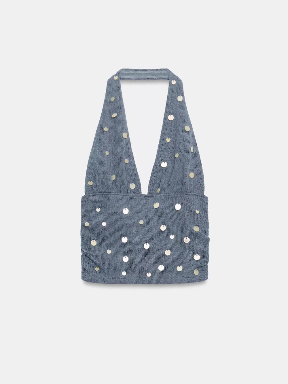 Zara Blue Halter Sequin Crop Top